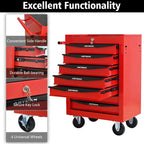 Red Metal Tool Chest with Wheels,Portable Rolling Tool Cabinet with 7 Drawers,Large Tools Chests & Cabinets with Key Locking/Pull Handle/Ball Bearing Slide for Garage Warehouse (Red+Black 7-Drawer)