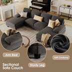 Furmax Sectional Couches for Living Room, U-Shaped Sofa Couch with Linen Fabric, 4 Seat Sofa Set with Double Chaise for Apartment (Corduroy, Dark Grey)