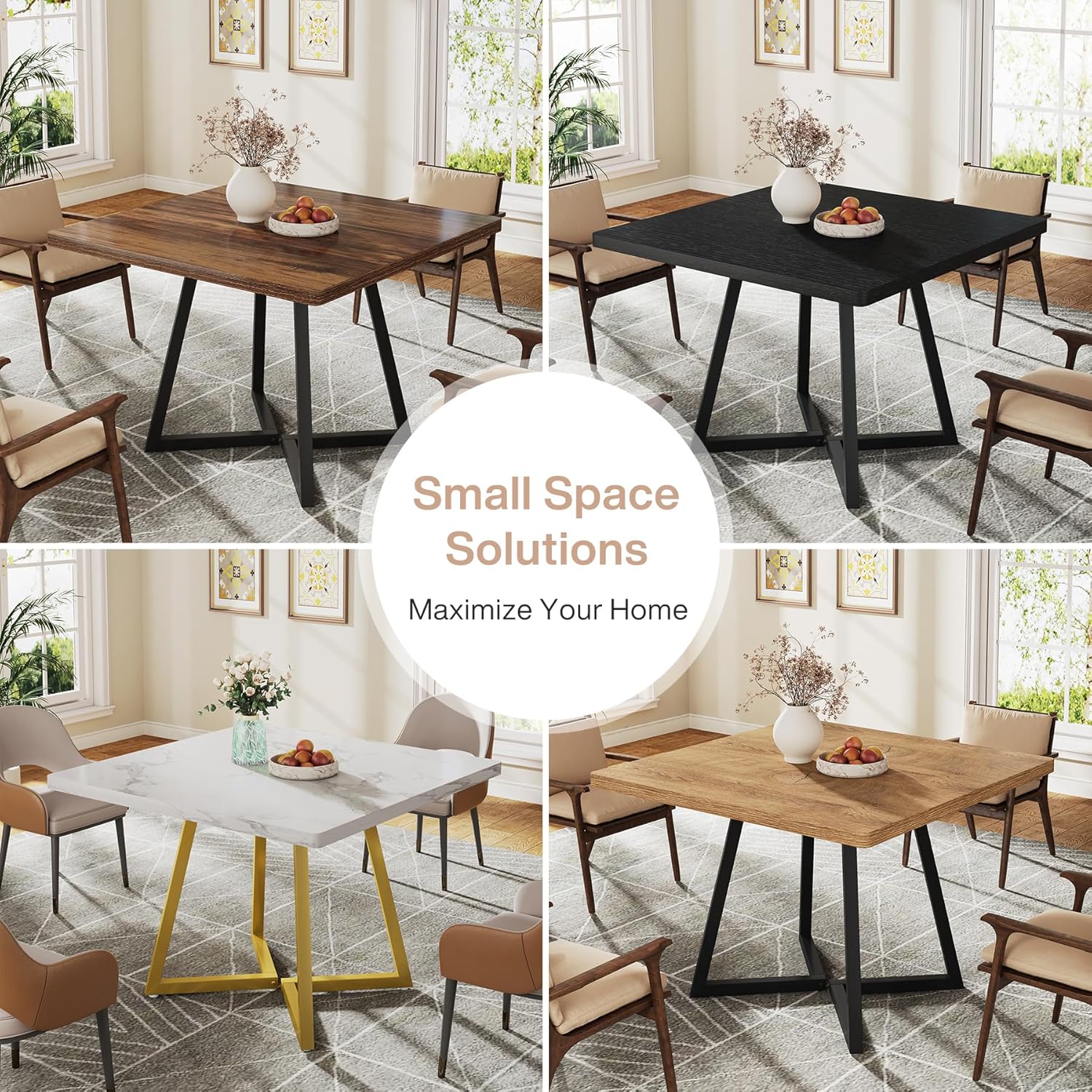 Tribesigns Square Dining Table for 2, 31.5" Modern Dinner Table with Metal Base, Kitchen Table for Dining Room, Small Space, Apartment, White & Gold