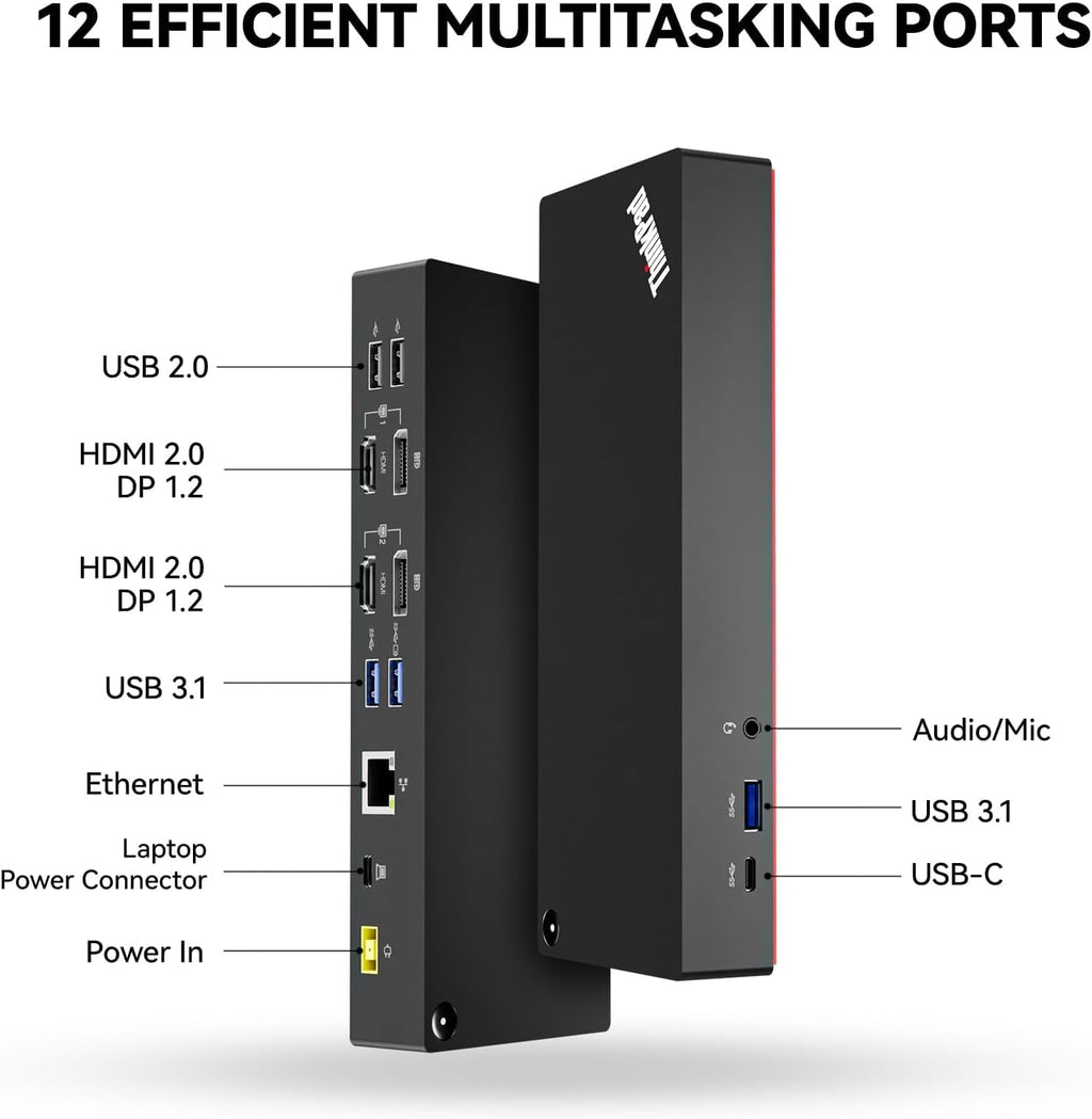 ThinkPad 40AF0135 Universal Hybrid USB-C with USB-A Adapter Docking Station for Lenovo Laptops  Dual Monitor  Comes with ITSPWR HDMI 4K Cable + DP Cable+ Cleaning Cloth