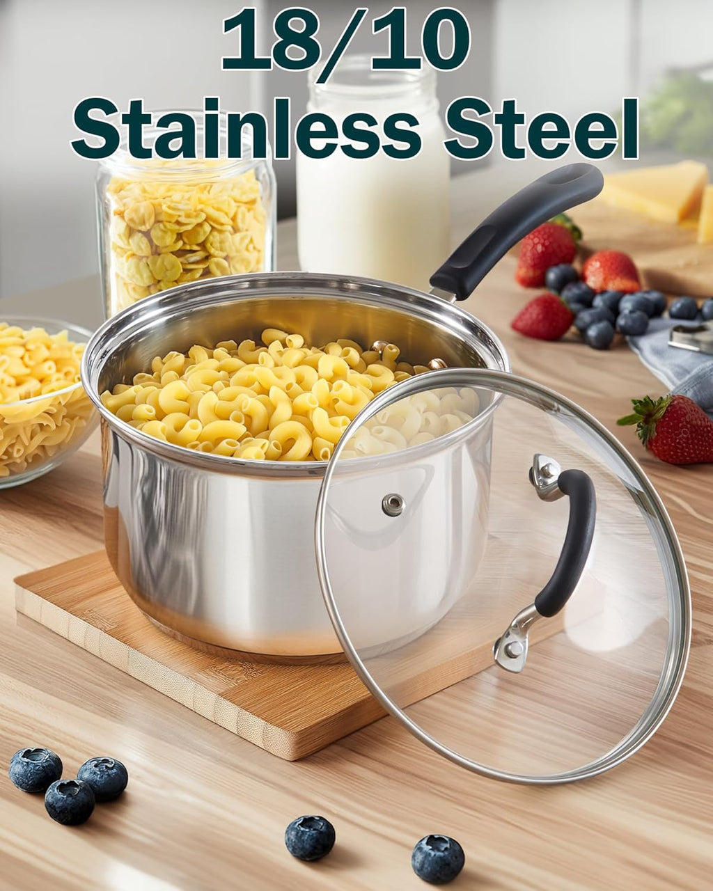 Cook N Home Stainless Steel Cookware Sets 10-Piece, Pots and Pans Kitchen Cooking Set with Stay-Cool Handles, Dishwasher Safe, Silver