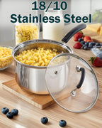 Cook N Home Stainless Steel Cookware Sets 10-Piece, Pots and Pans Kitchen Cooking Set with Stay-Cool Handles, Dishwasher Safe, Silver