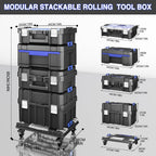 4 Tier Stackable Rolling Tool Box with Wheels | Modular Tool Organizer Box Storage System | Portable Tool Box with Drawers | Tough and Durable | For Garage Storage | Home Repairs | Professional Work