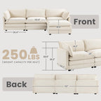 ROWHY Oversized Modular Sectional Sofa with Movable Ottoman, 112 Inch 4 Seat Modern Corduroy Sofa Set, Convertible L Shaped Couch for Living Room and Office, Beige