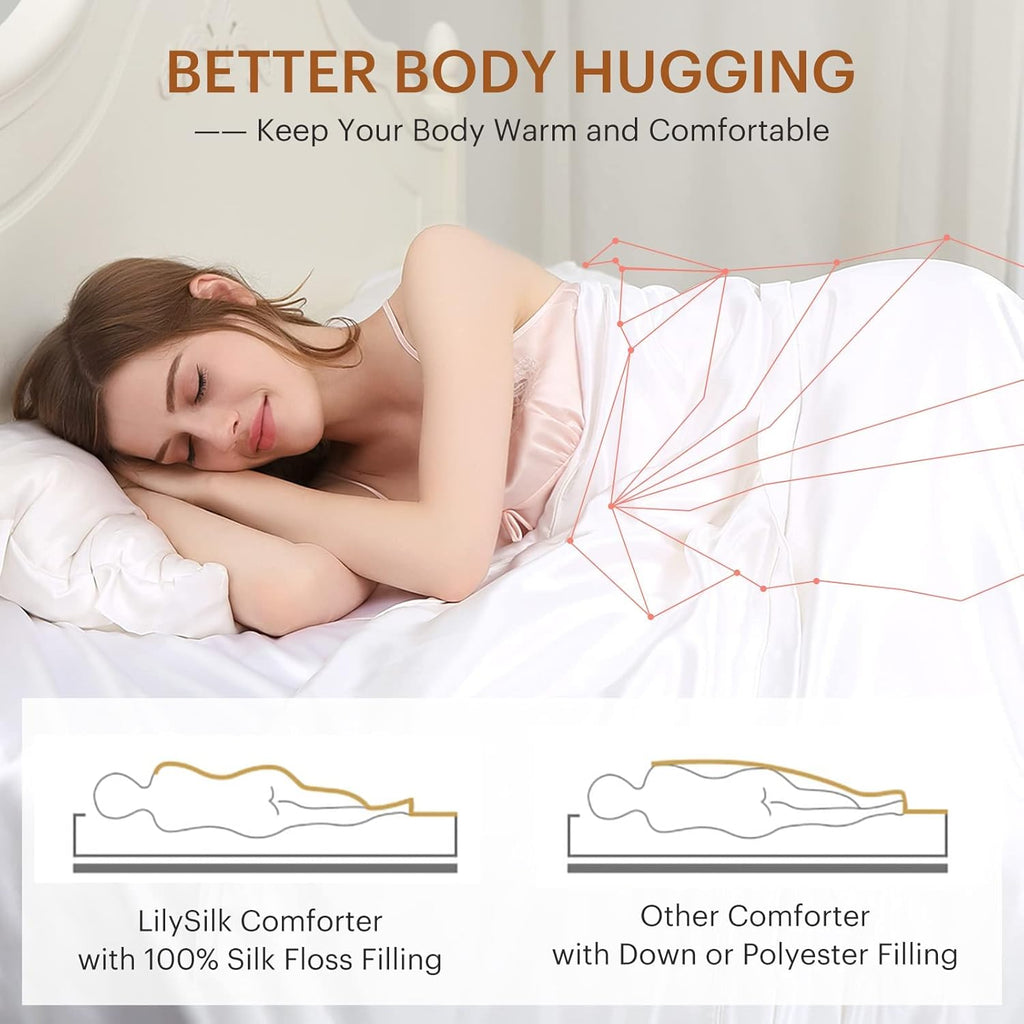 LilySilk All Season 100% Silk Comforter with Silk Shell Duvet, Queen(87x90 Inch,Net Weight:1.75kg)