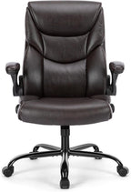 Sweetcrispy Computer Gaming Chair, Ergonomic High Back Heavy Duty Task Desk Office Chairs with Wheels, Flip-up Arms, Adjustable Height, PU Leather,Dark Brown