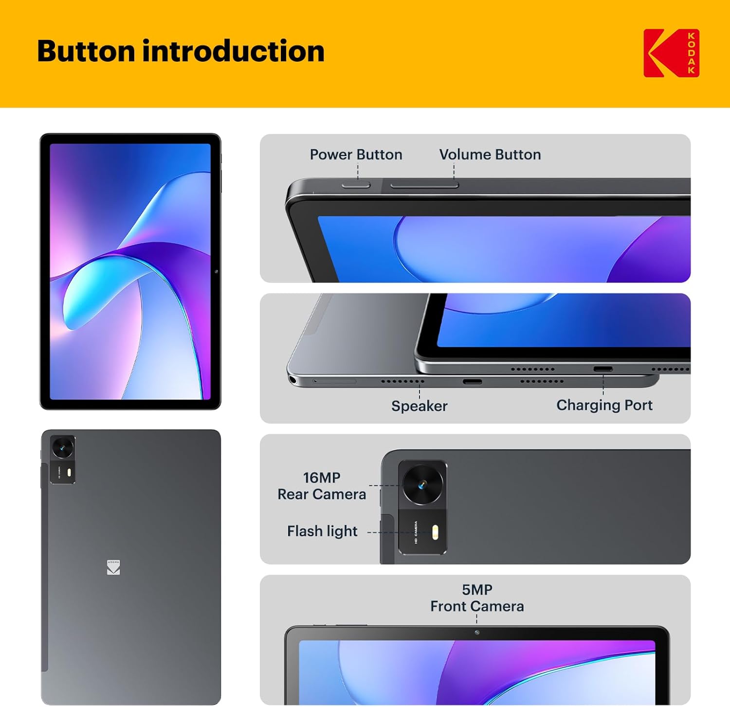 KODAK K11 Android 15 Tablet, 10.95 Inch FHD G+G Touchscreen, 12GB RAM 128GB Storage (1TB Expandable), 8000mAh Long Battery, Quad Speakers, 16MP Camera, Dual WiFi, GPS, for Work Entertainment Gaming