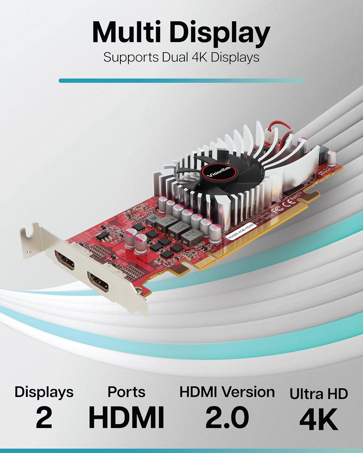 VisionTek AMD Radeon RX 560 4GB GDDR5 Low Profile Small Form Factor Video Graphics Card for PC ITX SFF HTPC 128-Bit DirectX 12, 50W Bus Power, PCI Express 3.0 x8, Dual HDMI