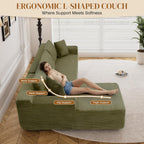 95" Boneless Cloud Sectional Couches for Living Room, Comfy Fluffy L Shaped Memory Foam Deep Seat Boneless Couch, Modular Sectional Sofa with Right Facing Chaise, Olive Green