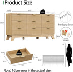 Fluted Dresser for Bedroom with 9 Drawers, 57" Wide Modern Chest of Drawers with Metal Handle, Wooden Dresser TV Stand, Wood Closet Clothes Storage Organizer for Living Room, Hallway, Natural Oak