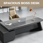 Modern L Shape Executive Desk with Storage Drawers – Large Black Corner Office Desk for Home Workspace, Spacious Executive Desk with Cabinets (Black/Right, 87" L * 63" W * 30" H)