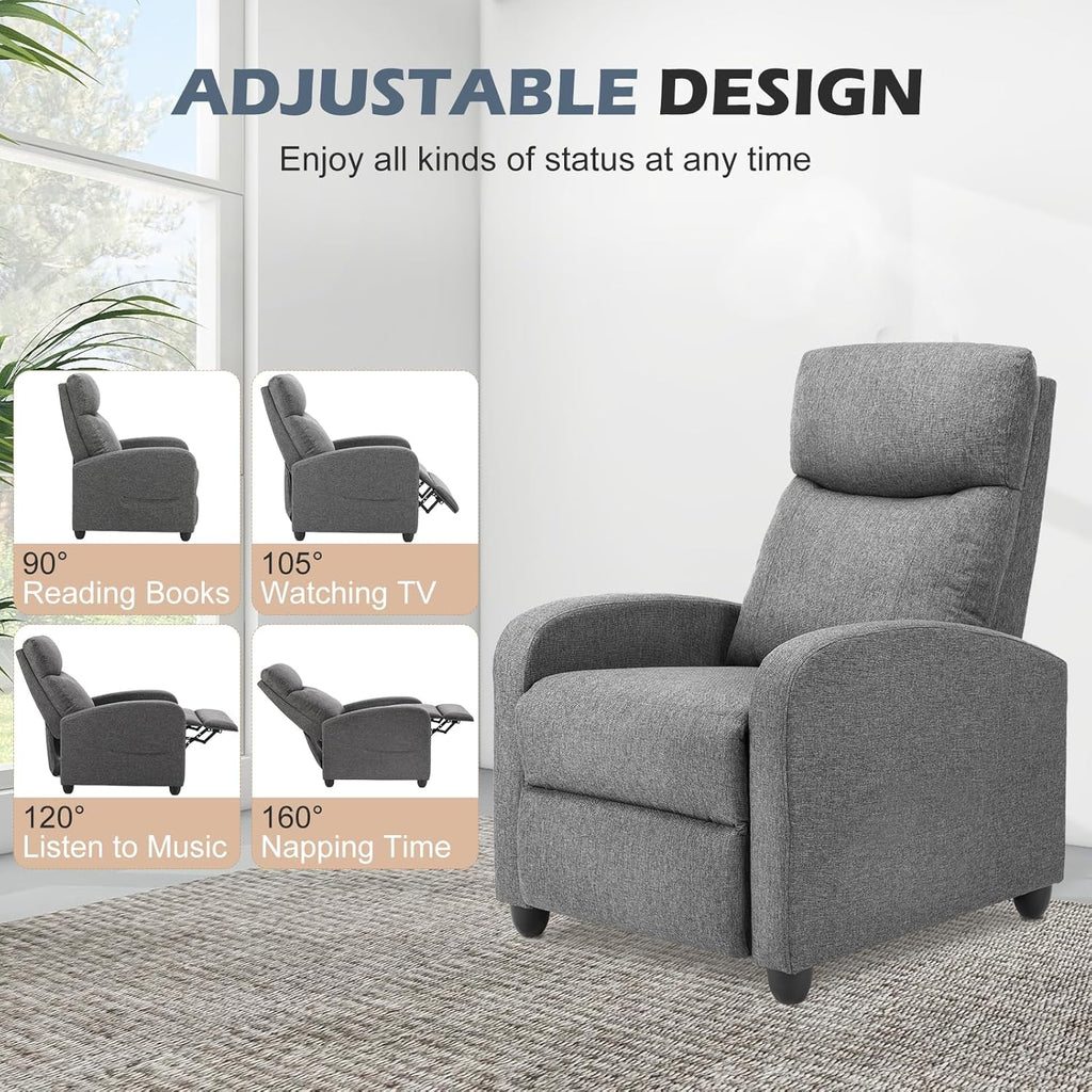 Sweetcrispy Massage Recliner Chair for Adults, Adjustable Home Theater Seating with Lumbar Support for Living Room, Modern Fabric Reclining, Grey