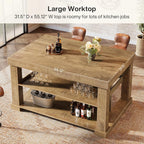 Tribesigns 55" Kitchen Island with Seating and Storage, 3-Tier Farmhouse Wood Stationary Island Table with Large Worktop & Leg Room, Coffee Bar Table with Storage Shelves for Kitchen, Natural Brown