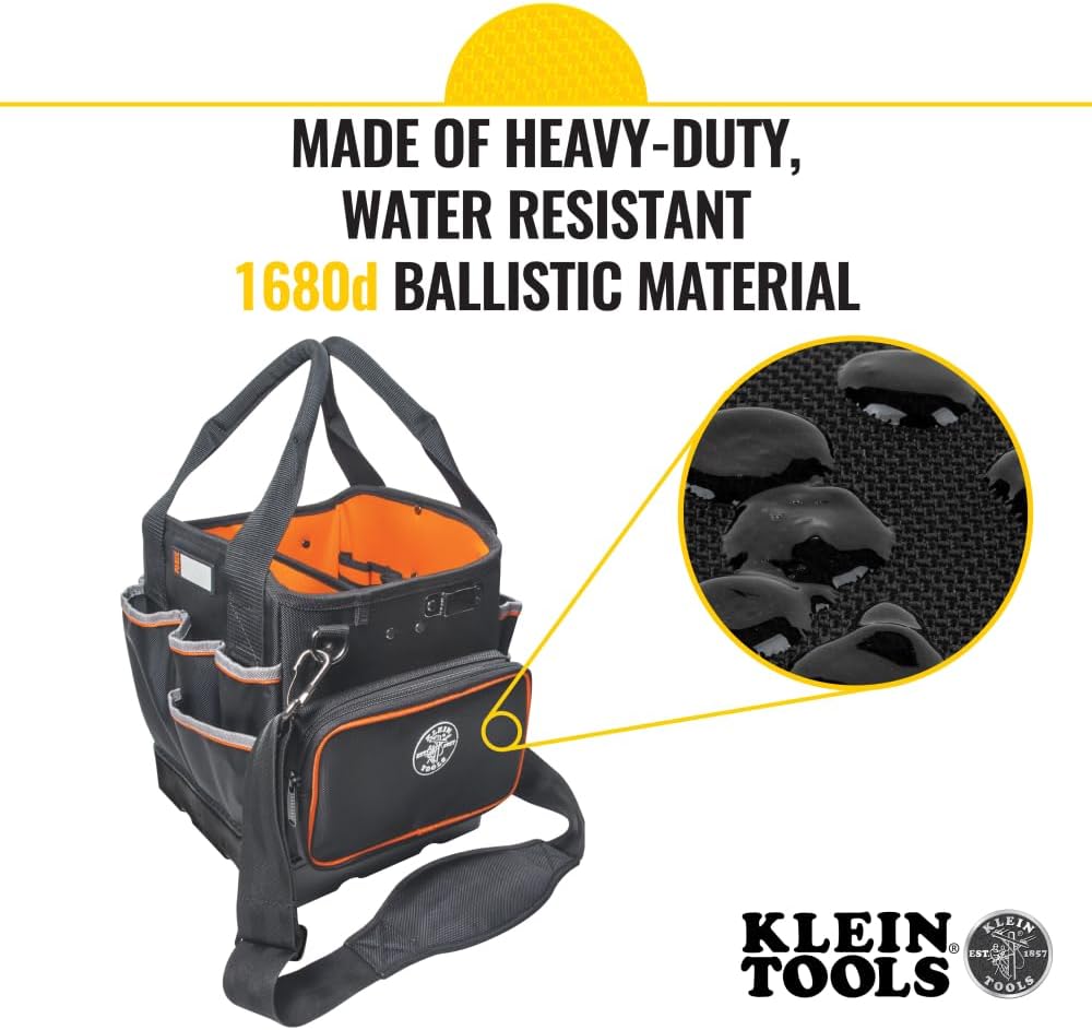 Klein Tools 5541610-14 Tool Bag with Shoulder Strap Has 40 Pockets for Tool Storage and Orange Interior