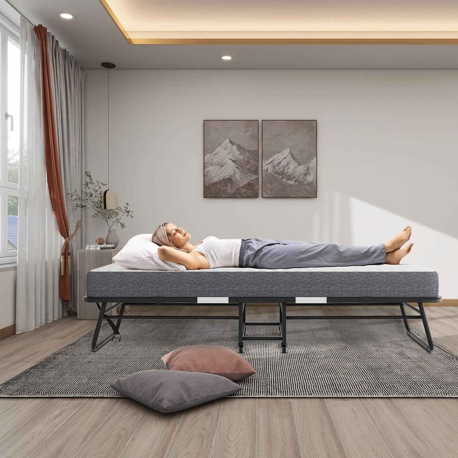 75''x46'' Folding Bed with Mattress for Adults, Large Size Roll Away Bed for Guest, Portable Folded Mattress