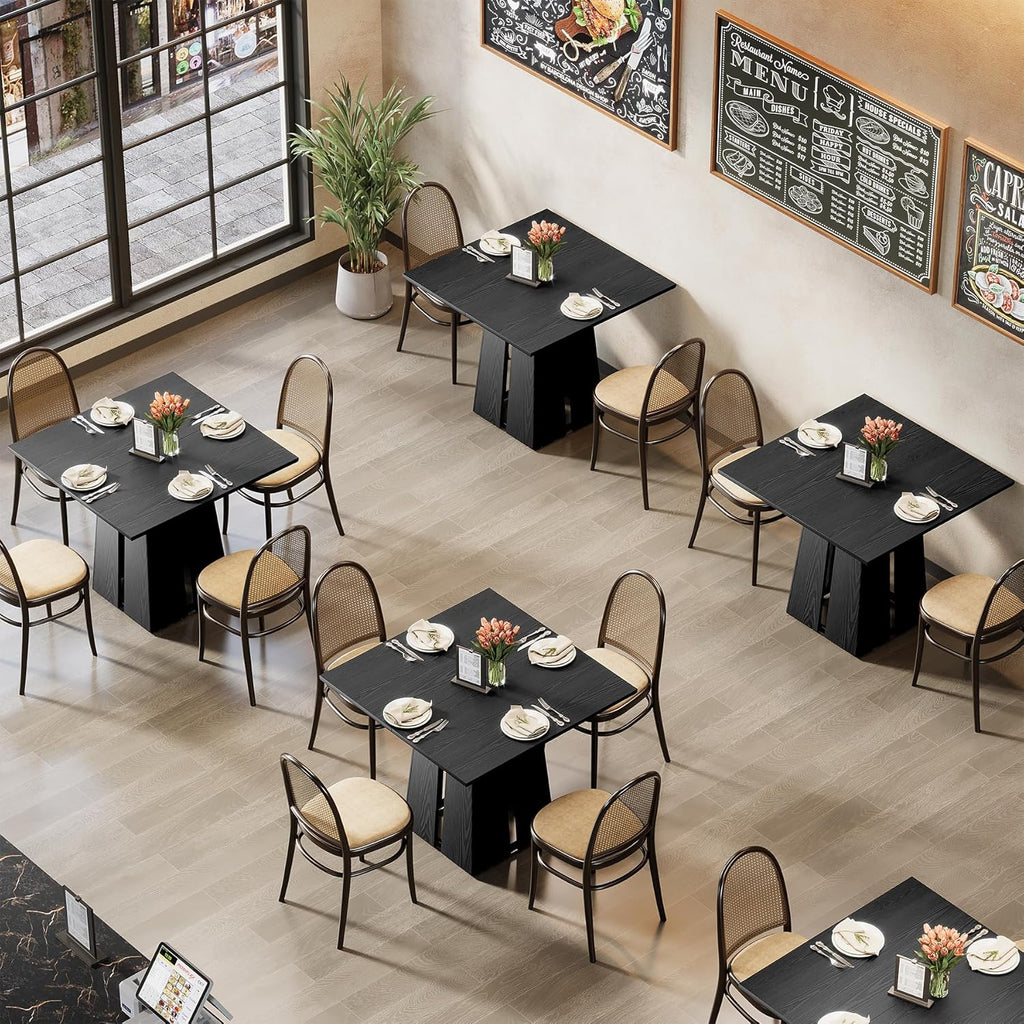LITTLE TREE Wooden Square Dining Table 4 Sets, 31.5" Farmhouse Kitchen Table with Heavy-Duty Pedestal Base, Dinner Furniture for Dining Room, Living Room, Kitchen (1, Black)