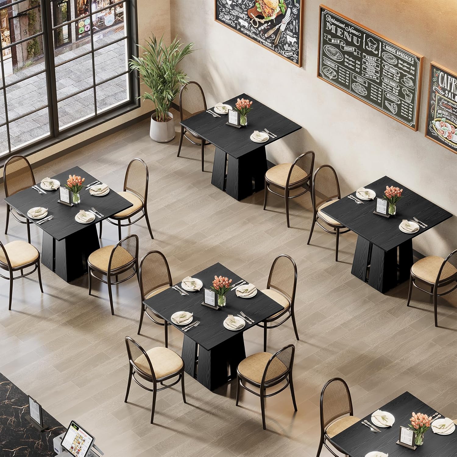 LITTLE TREE Wooden Square Dining Table 4 Sets, 31.5" Farmhouse Kitchen Table with Heavy-Duty Pedestal Base, Dinner Furniture for Dining Room, Living Room, Kitchen (1, Black)