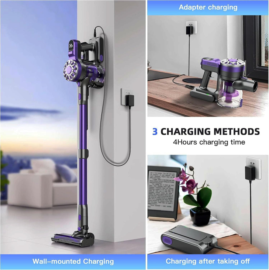 Cordless Vacuum Cleaner for Home,Lightweight Stick Vacuum Cordless Rechargeable with Power Suction, Up to 35 Mins Runtime, Hardwood Floor Vacuum for Pet Hair,Carpets,Tile(Black)