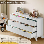 53" Long Dresser for Bedroom, 6-Drawer Dresser with Fluted Fronts, Wide Wood Chest of Drawers, Smooth Metal Slides, Stable Base, Modern Clothes Storage Cabinet for Living Room, Hallway