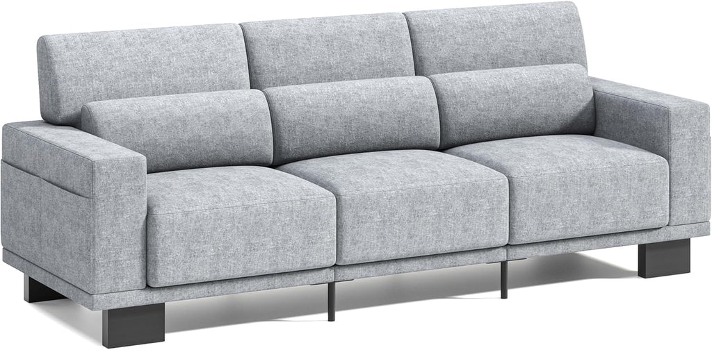 Gizoon 3-Seater Chenille Couch, 89 Inch Modern Comfy Sofa with Wide Armrests & Deep Cushions, for Living Room, Bedroom and Apartment, Grey