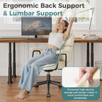 OLIXIS Ergonomic Home Office Desk Chair, PU Leather Computer Chair with Lumbar Support Adjustable Height Rolling Swivel Executive Task Armrests Chair, Off-White