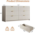 6 Drawer Dresser for Bedroom, 55" Wide Modern Chest of Drawers with Gold Metal Handles, Fluted Wood TV Stand for Living Room, Hallway(Beige)