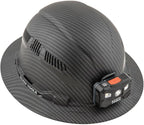 Klein Tools 60347 Hard Hat, Vented Full Brim, Class C, Premium KARBN Pattern, Rechargeable Lamp, Padded Sweat-Wicking Sweatband, Top Pad
