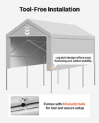 VEVOR Carport Replacement Canopy Cover, 12 x 20 ft Potable Garage Tent Top Tarp with Sidewalls, UV-Resistant & Waterproof, Heavy Duty Car Shelter Tarp with Ball Buggees, Grey, Frame Not Included