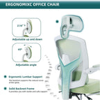 DUMOS Home Office Desk Chair with Footrest, High-Back Mesh Rolling Swivel Reclining Chairs with Wheels, Comfortable Headrest, Lumbar Support, Comfy Arms for Home, Office, Gaming, Elegant Green