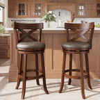 ALPHA HOME Swivel Bar Stools with Backs, 30 Inch Bar Stools Set of 2, Wooden Bar Stools, 360 Degrees Swivel Chairs with Upholstered, Wrap-Around Footrest for Pub, Kitchen, Dark Cherry/Fondant