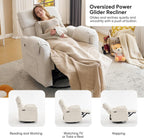 Oversized Power Recliner Chair, 26" Extra Wide Swivel Rocker Recliner with Adjustable Headrest, Chenille Glider Rocking Nursery Chair with Overstuffed Armrest, USB Ports, White