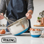 Viking Mixing Bowls Set, 10 Piece Stainless Steel Kitchen Cookware, Non-Slip Silicone Base, Includes Tight Fit Lids, Dishwasher Safe, Teal