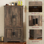 TEENFON Storage Cabinet with 4 Doors, 43.3" H Farmhouse Kitchen Cabinet with 6 Door Shelves, Kitchen Storage Cabinets with Adjustable Shelves, for Living Room, Antique Oak