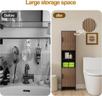 Tall Storage Cabinet, 13.15 Inch Narrow Bathroom Cabinet with USB Magnetic Light, Open Shelf, Magnetic Doors, 2 Adjustable Shelves, Anti-Tip Kit for Small Spaces, Living Room, Black, 57.1" H