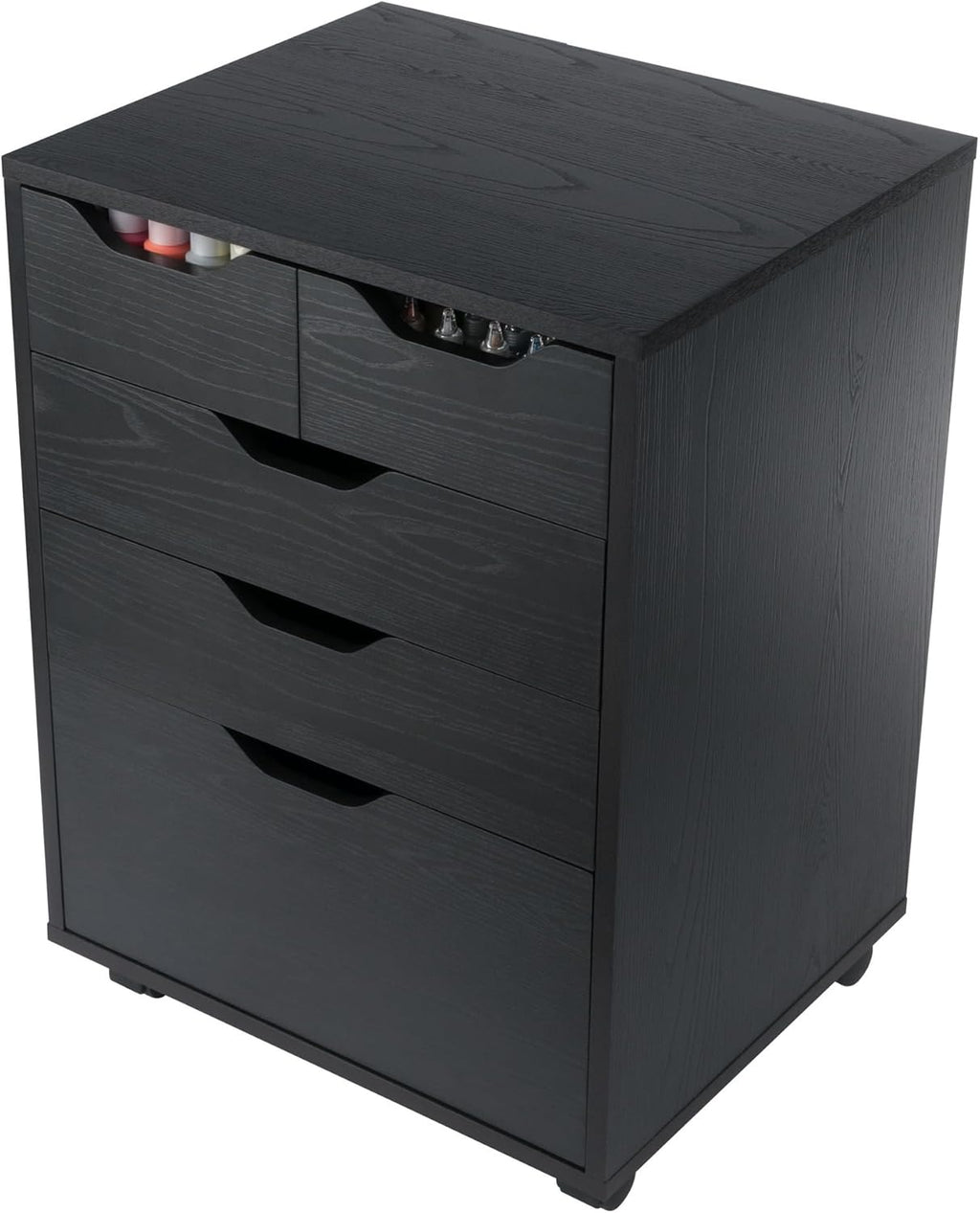 Winsome Halifax Mobile Storage Cabinet with 5 Drawers in Black, Stylish & Functional Home Storage Cabinet for Filing, Kitchen Organization, Moveable Furniture for Office, Dorms, Apartments