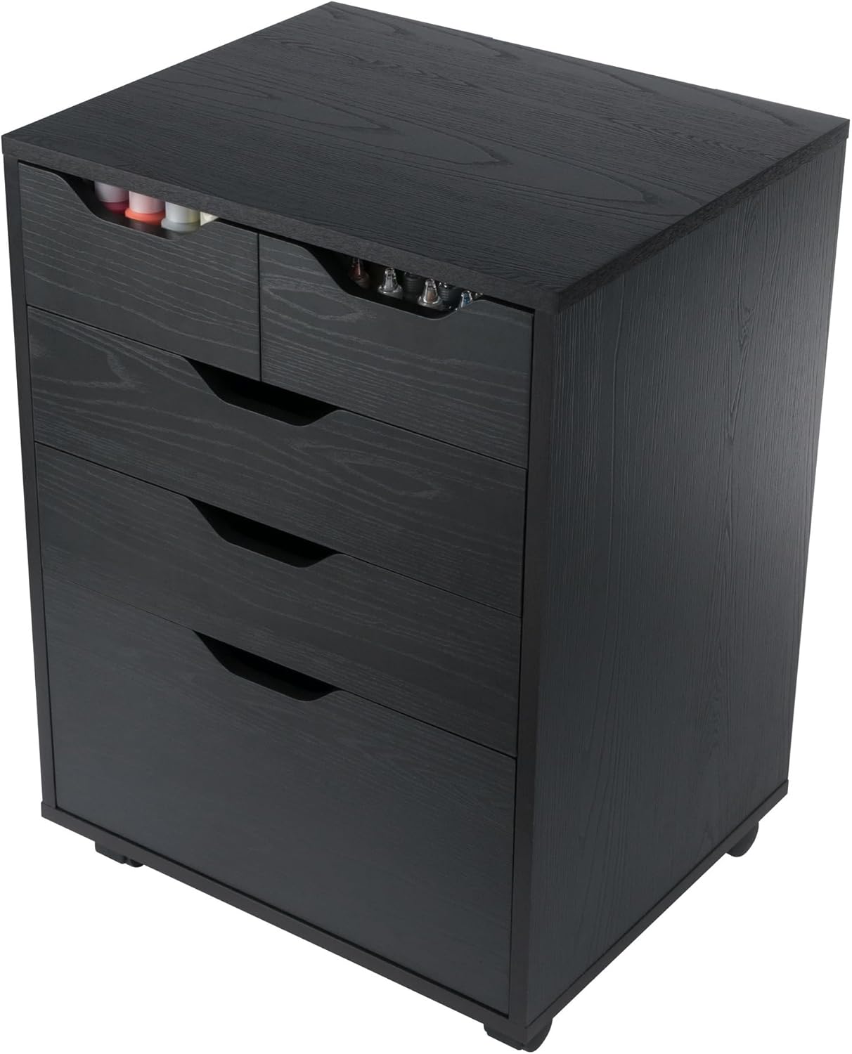 Winsome Halifax Mobile Storage Cabinet with 5 Drawers in Black, Stylish & Functional Home Storage Cabinet for Filing, Kitchen Organization, Moveable Furniture for Office, Dorms, Apartments