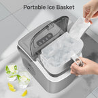 Crzoe Countertop Ice Maker Machine with Handle,26Lbs/24H,9 Cubes Ready in 6 Mins,Self-Cleaning Function with Ice Scoop and Basket for Home/Office(Grey)