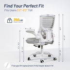 Office Chair for Long Hours & Back Pain Relief – 4" Thick Molded Foam Cushion, Padded Lumbar Support and Flip-up Armrests, Ideal for Office or Study, Light Gray