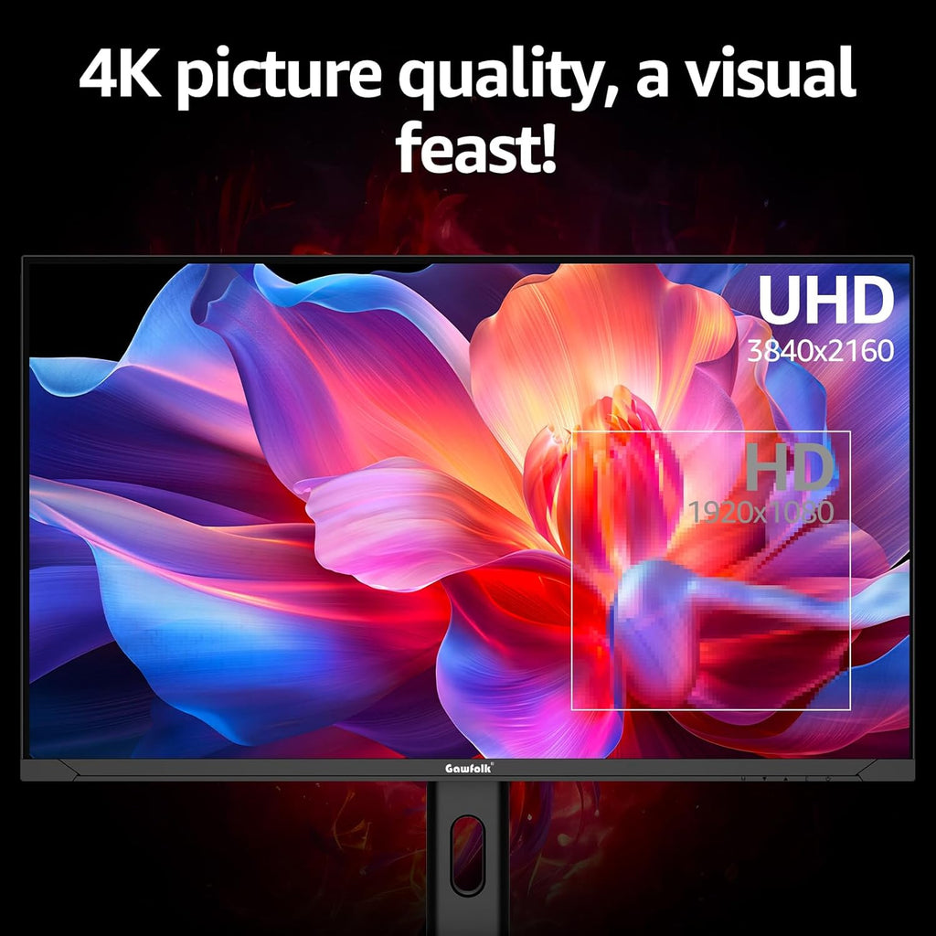 Gawfolk 27 Inch 4K Gaming Monitor IPS  UHD 3840 x 2160p 144Hz PC Computer Monitors IPS Screen for Home & Office  HDMI  DisplayPort  Wall Mount Compatible