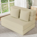 Folding Sofa Bed, Convertible Sleeper Chair & Couch Bed with Pillow, One-Piece High-Density Sponge Mattress, Multi-Purpose Floor Sofa for Living Room, Office, Dorm, Apartment, Beige, Single