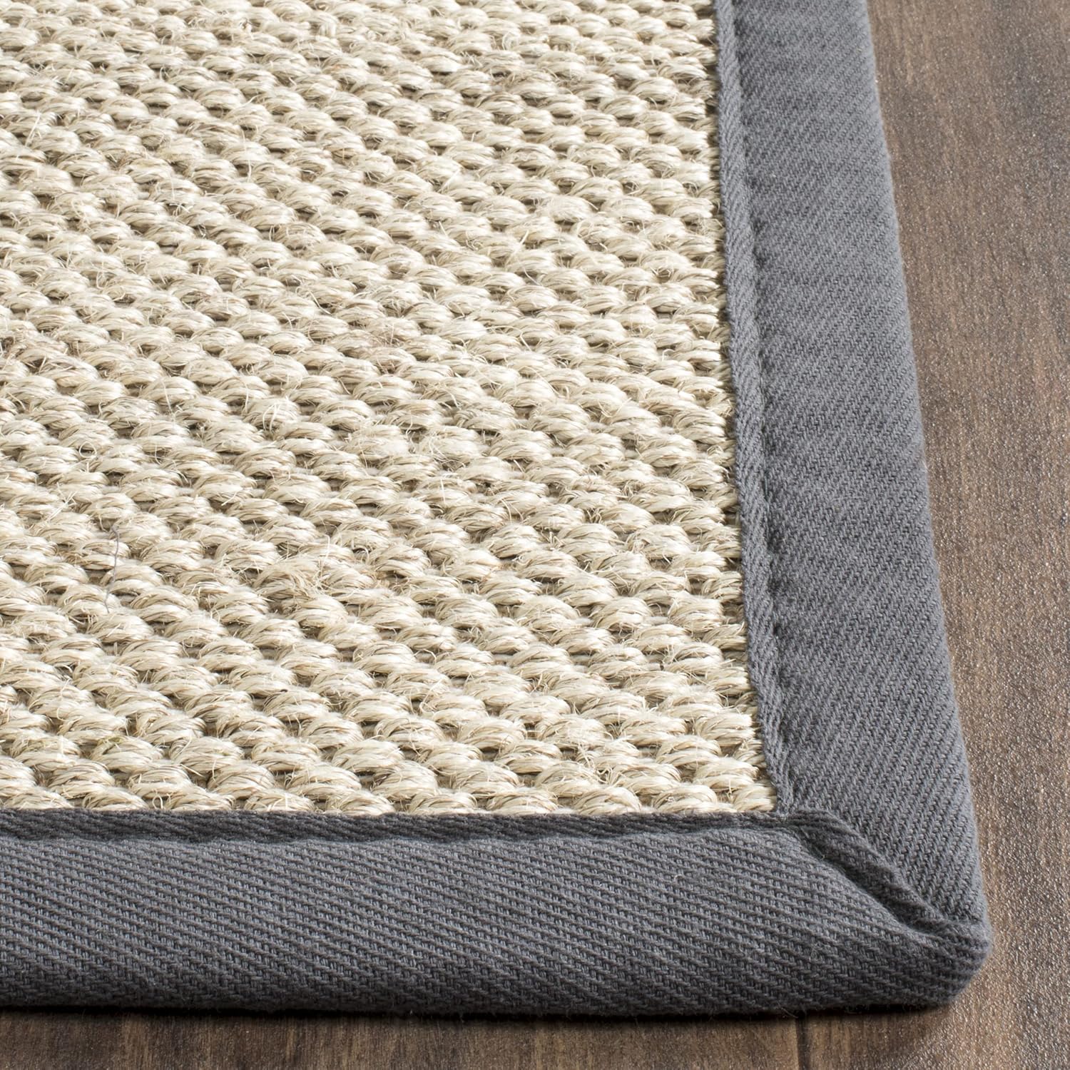 SAFAVIEH Area Rug 9x12 - Natural Fiber Collection - Large - Marble & Dark Grey, Sisal, Woven Design with Border (NF143D)