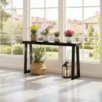 Plank+Beam Solid Wood Console Table, 66 Inch, Sofa Table, Narrow Entryway Table for Hallway, Behind The Couch, Living Room, Foyer, Easy Assembly, Black