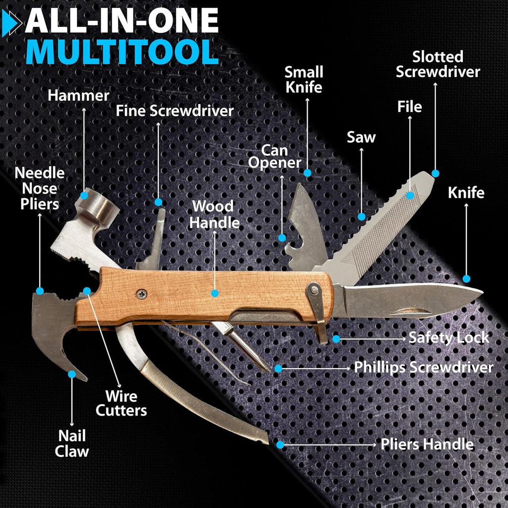 Personalized All in One Survival Tools Hammer Multitool Gifts for Men, Stocking Stuffers for Him, Gifts for Him Husband Dad Grandpa Son for Christmas, Tools For Dad, Mens Birthday