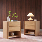 25" Tall Modern Nightstand Set of 2, 23.6" W Nightstand with Charging Station & 2 Storage Drawers & Open Shelf, Wood Night Stand w/Rounded Corner Design for Bedroom (Natural)