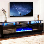 oneinmil 2 Tier TV Console Stand with 36" Electric Fireplace, LED Light Entertainment Center for TVs Up to 80" for The Living Room, 70", Black