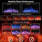 28 Inches Electric Fireplace Insert with Trim Kit, Wall Mounted & Recessed Electric Fireplace Inserts with 8 Flame Colors, Remote Control, 6 Levels Brightness, 9H Timer, Black, 1500W/750W