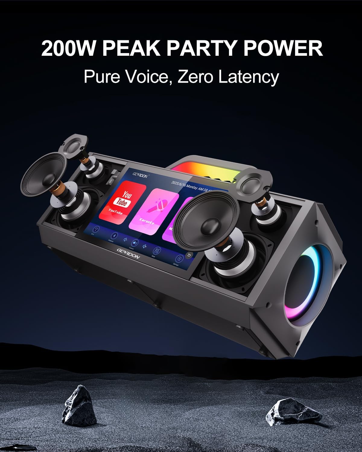 Karaoke Machine for Adults - with Lyrics Display and Screen  Professional Karaoke System  2 Wireless Mics  200W Peak Power  Free Karaoke App  Portable Karaoke Speaker for Home Party and Any Occasion