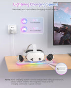 Charging Dock for Meta Quest 3S/3, Kinwin Magnetic Charging Station for Oculus Quest 3S/3 Accessories with RGB Light, Charging Stand for VR Headset & Controller with 2 Rechargeable Batteries (White)