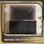 WLIVE Farmhouse Dresser for Bedroom, 63" Wide 9 Drawer Dresser Storage Organizer, Wood Chest of Drawers for Bedroom, TV Stand for 70 inch TV, for Living Room, Hallway, Ball Bearing Slide (Black)