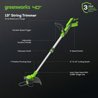 Greenworks 40V 21" Self-Propelled Lawn Mower Axial Leaf Blower(500 CFM / 120 MPH) 13" String Trimmer with 2 Batteries(5Ah+2Ah) & Chargers